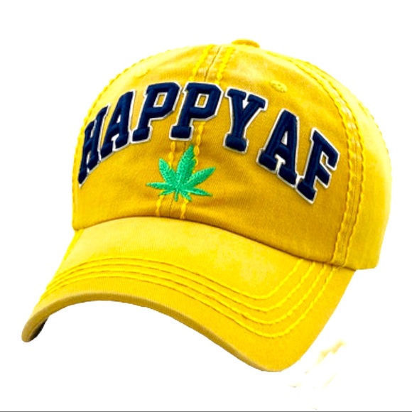 Accessories - HAPPY AF Denim Baseball Cap w/Leaf (Adjustable)